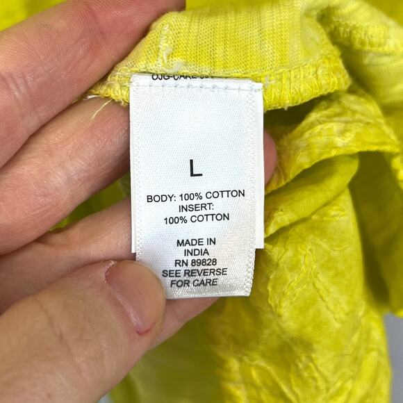 LOGO by Lori Goldstein Distressed Cotton Top w Embroidery Key Lime Yellow Size L - Picture 8 of 10